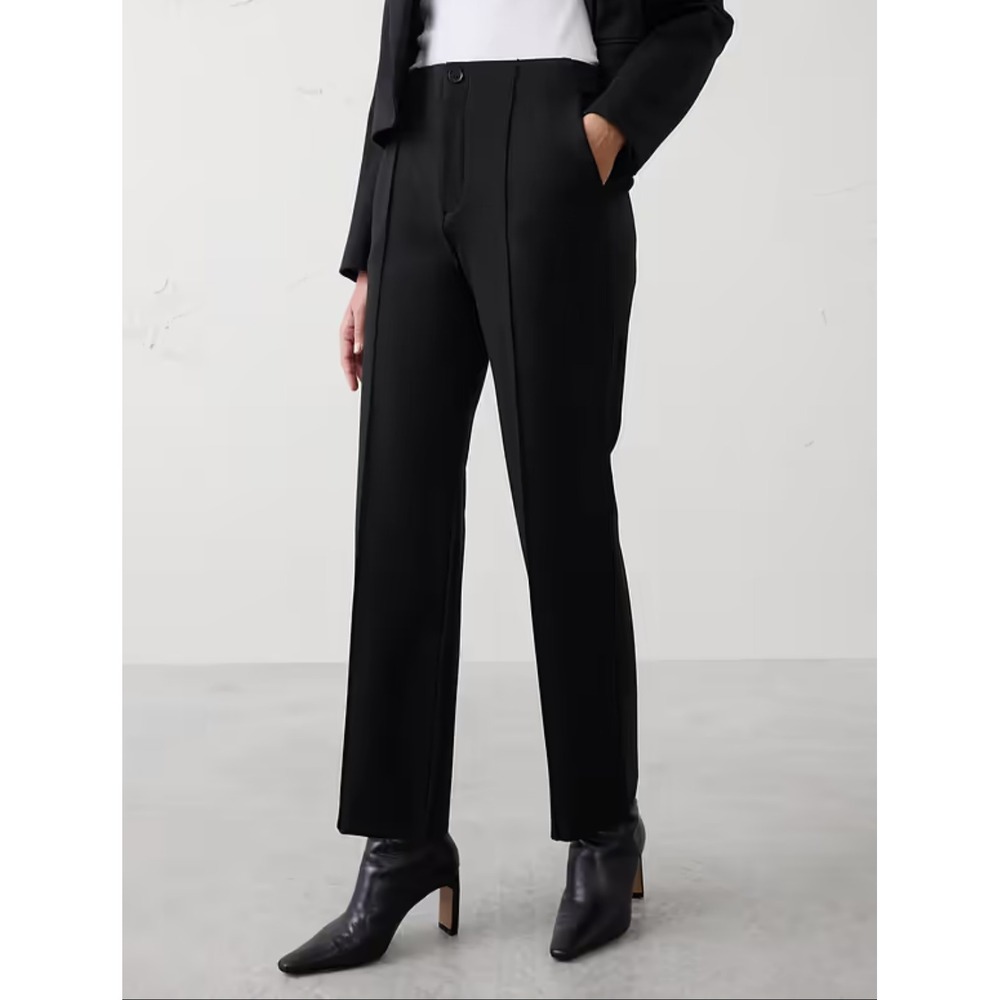 Banana Republic Pants Small Petite Wide-Leg‎ High-Rise Ponte Black Office Career
